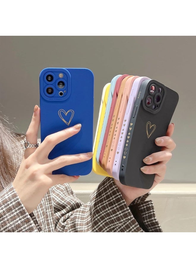 جراب iPhone 13 Pro فاخر من السيليكون السائل الناعم بنمط قلب ذهبي للنساء والفتيات، جراب هاتف نحيف بنمط قلب لطيف مطلي من الجانب (أسود) - Image 2