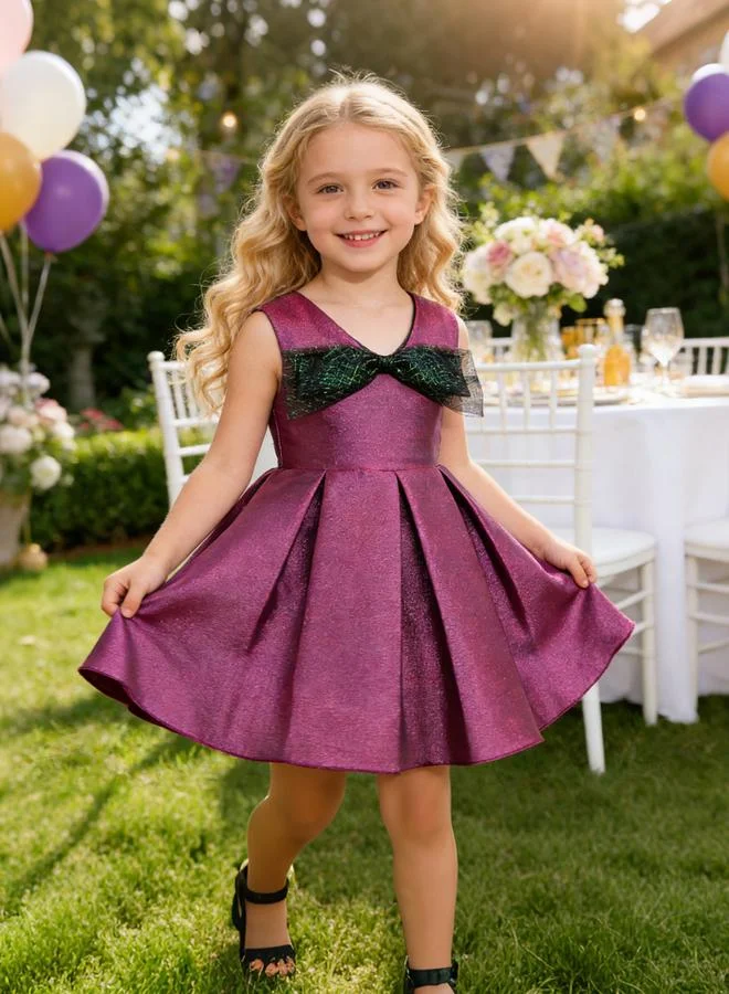 تايك تو Girls Pink Sleeveless Dress with Bow Detail