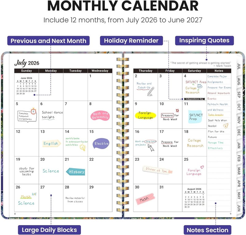 ZOTIA Planner 2026-2027, Monthly and Weekly Academic Planner July 2026 - June 2027, Hardcover Student Teacher Planning Agenda Calendar Book with Tabs, Perfect for Office School Supplies, A5 (6.3" x 8.5 - Image 2