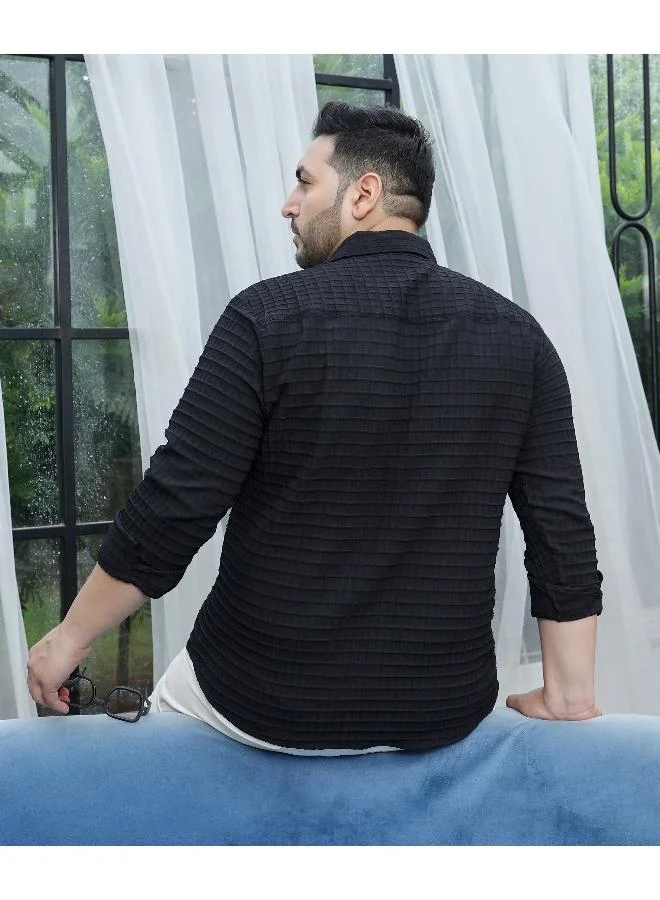 Instafab Plus Men's Midnight Black Embossed Graph Check Shirt