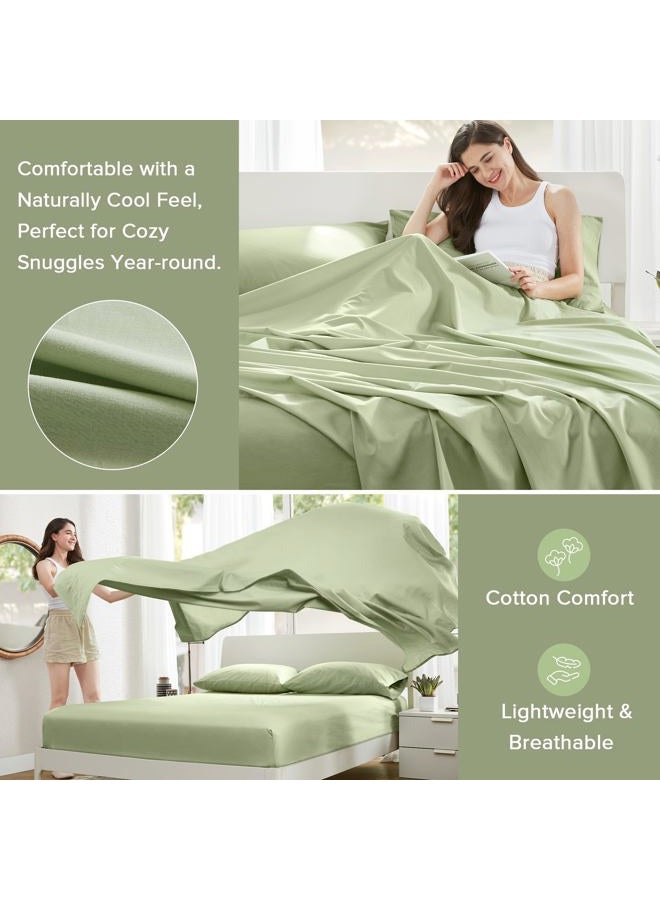 Comfort Spaces 100% Cotton Sheets Twin XL, Breathable & Soft Cotton Sheets, Naturally Cool Cotton Bed Sheets with 12" Elastic Pocket Fits up to 14" Mattress, All Seasons Sheet Set, Sage Green 3 Piece - Image 3