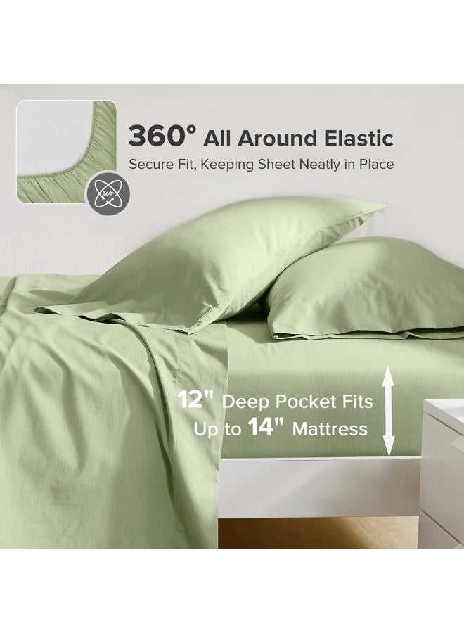 Comfort Spaces 100% Cotton Sheets Twin XL, Breathable & Soft Cotton Sheets, Naturally Cool Cotton Bed Sheets with 12" Elastic Pocket Fits up to 14" Mattress, All Seasons Sheet Set, Sage Green 3 Piece - Image 2