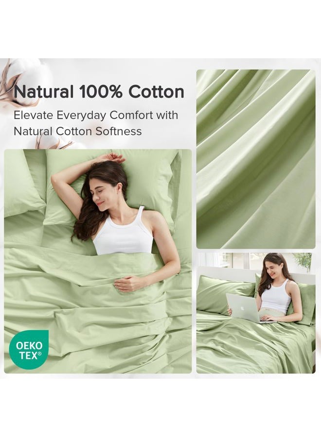Comfort Spaces 100% Cotton Sheets Twin XL, Breathable & Soft Cotton Sheets, Naturally Cool Cotton Bed Sheets with 12" Elastic Pocket Fits up to 14" Mattress, All Seasons Sheet Set, Sage Green 3 Piece - Image 5