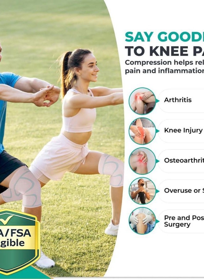 Modvel 2 Pack Knee Brace for Women & Men - Workout Knees Compression Sleeve for Knee Pain Relief Joint Support for ACL, Arthritis, Meniscus Tear Knees Brace for Sports, Rodilleras para Gym Fitness - Image 2