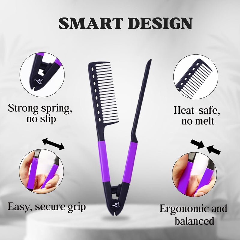 HerStyler Hair Straightening Comb - Straightener Comb for Flat Iron - Makes Styling Easy - Get Straight Hair in Minutes (Purple) - Image 3