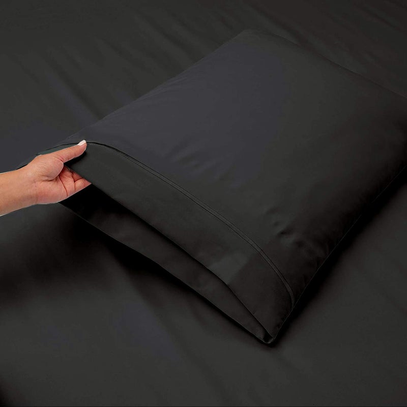 MyGiza Sheets Top Split King Sheets Sets for Adjustable Bed-Sheets for Sleep Number Beds  Split Top King-King 34"" Top Split King Sheets -4 Pcs Set Split Top King Sheets 100% Giza Cotton Upto15-18"" Deep (Dark Grey)  - Image 3