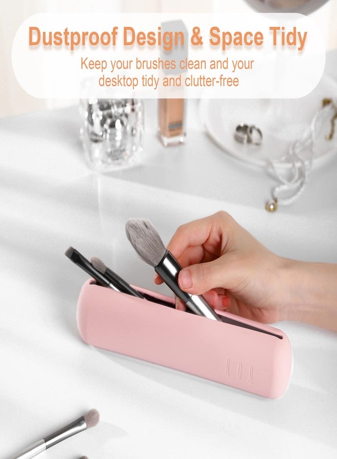 FERYES Travel Makeup Brush Holder, Silicon Trendy and Portable Cosmetic Face Brushes Holder, Soft and Sleek Makeup Tools Organizer for Travel-Pink - Image 2