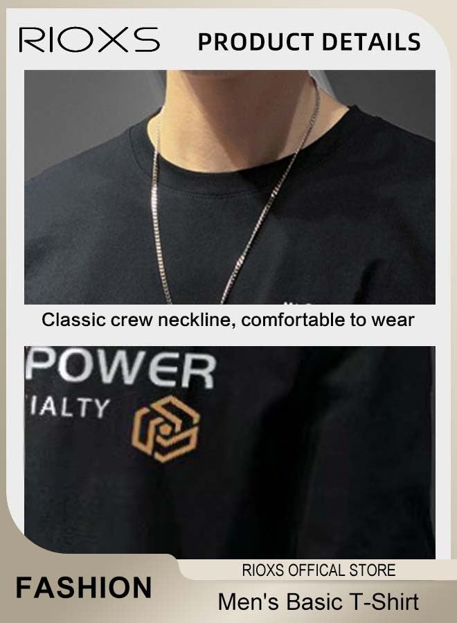 RIOXS Men's Basic Slim Fit T-Shirt, Long Sleeve T Shirt, Printed Casual Breathable Tops, Versatile Tops Pair With Jeans Shorts, Crew Neck Tee Shirt For Men Boyfriend Husband  - Image 3