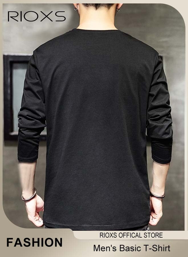 RIOXS Men's Basic Slim Fit T-Shirt, Long Sleeve T Shirt, Printed Casual Breathable Tops, Versatile Tops Pair With Jeans Shorts, Crew Neck Tee Shirt For Men Boyfriend Husband  - Image 2