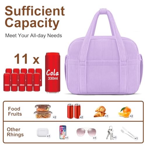 KUBYA Corduroy Lunch Box Lunch Bag for Women Men Cute Strawberry Small Insulated Reusable Work Leakproof Simple Lunch Boxes Tote Bag Adults Cooler Bag - Image 3