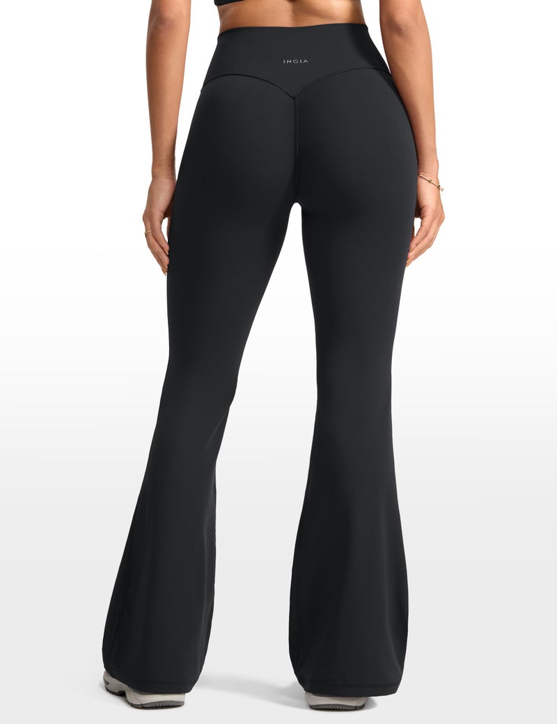 INGIA Womens High Waist No Front Seam Scrunch Butt Flare Leggings Workouts 31 Inches V-Back Bootcut Gym Yoga Pants Black Medium - Image 2