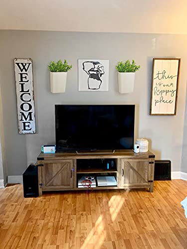 Dahey 2 Packs Metal Wall Planter Vase with Artificial Eucalyptus, Farmhouse Wall Decor Hanging Fake Plants Flowers Holder for Country Rustic Bedroom Bathroom Living Room Kitchen Decoration, White - Image 3