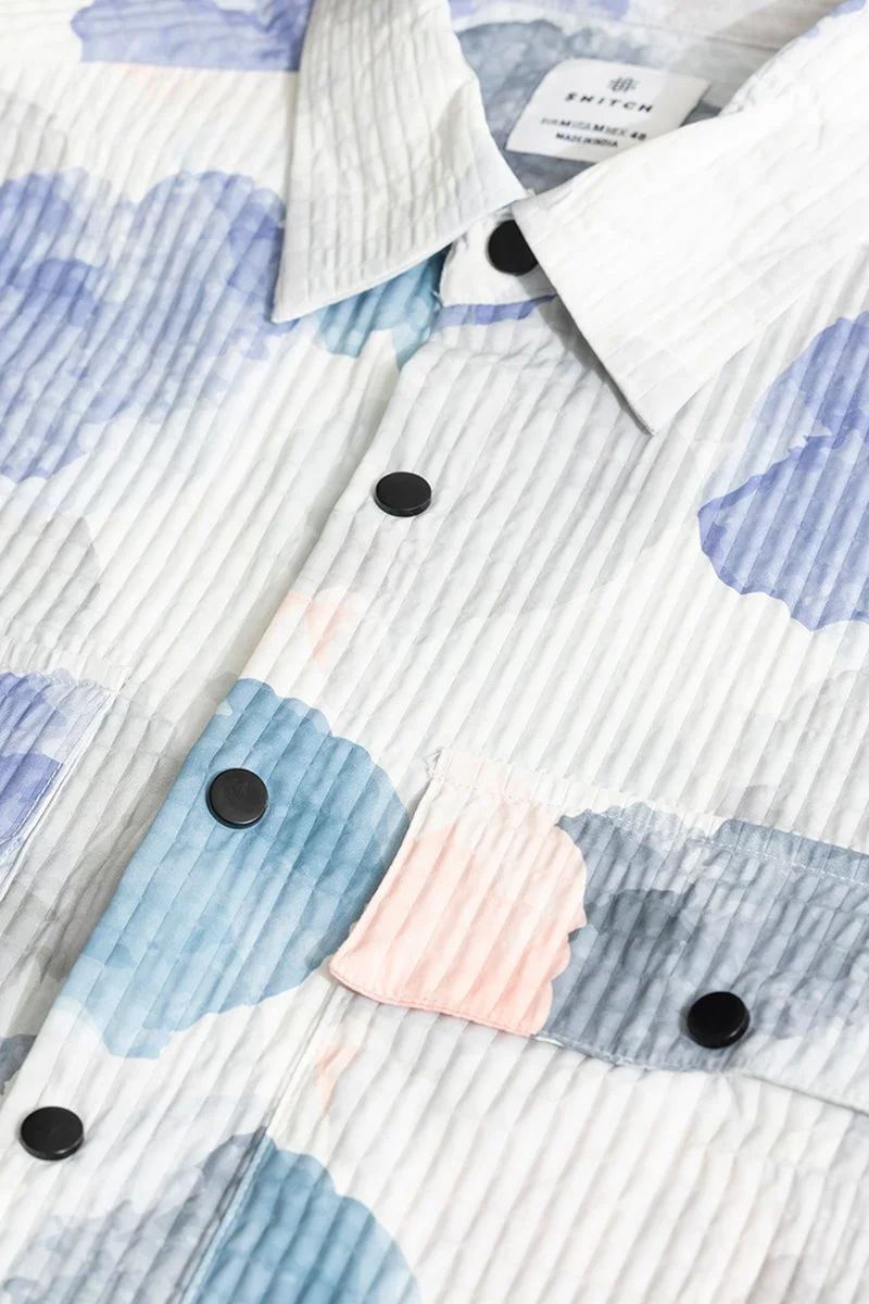 سنيتش White Abstract Long Sleeve Relaxed Casual Overshirt