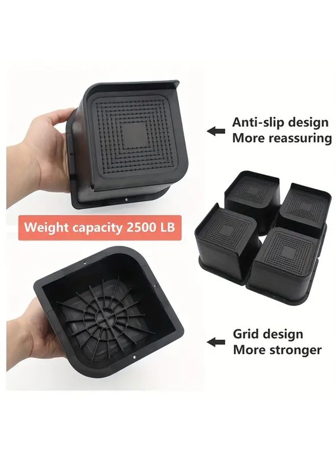 4 Inch Heavy Duty Bed Risers Set Of 4 Black Plastic Furniture Lifters 2500 Lb Capacity - Image 2