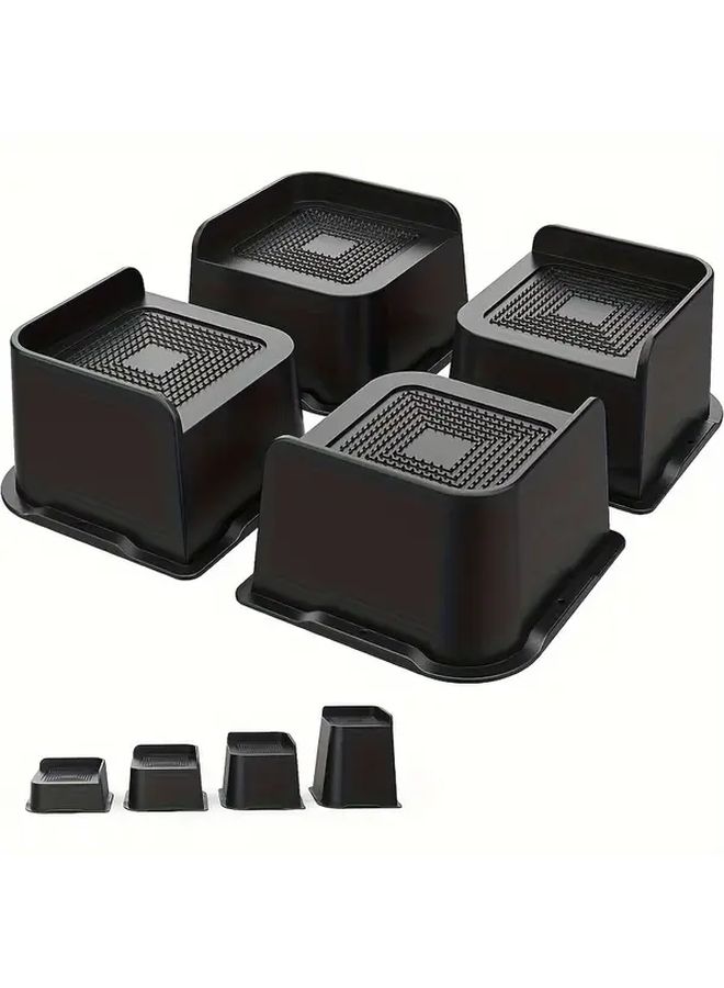 4 Inch Heavy Duty Bed Risers Set Of 4 Black Plastic Furniture Lifters 2500 Lb Capacity - Image 1
