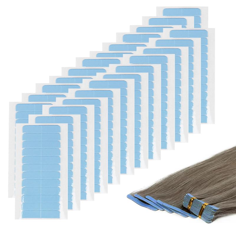 YAFIYGI 240 قطعة شريط في شريط بديل علامات مزدوجة الجوانب لتمديد الشعر 4 سم × 0.8 سم لاصق لتمديدات الشعر شريط للاستخدام في المتاجر علامات لاصقة للشعر متينة وموثوقة باللون الأزرق