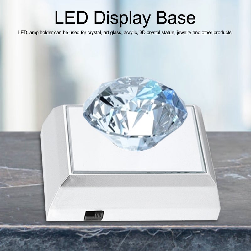 Square LED Lamp Base Stand Holder for Crystal Acrylic Statue Display Silver (Colorful Light) - Image 1