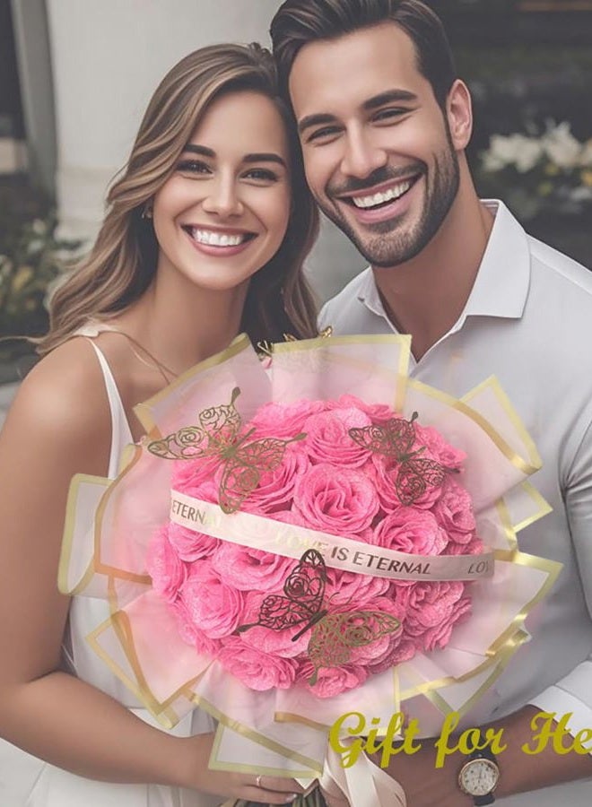Greenke Pink Glitter Roses Gift for Her, DIY Artificial Rose Butterfly Flowers Bouquet Rose Gifts for Mothers Day Valentine Anniversary Birthday Gift for Women Wedding Decoration - Image 5