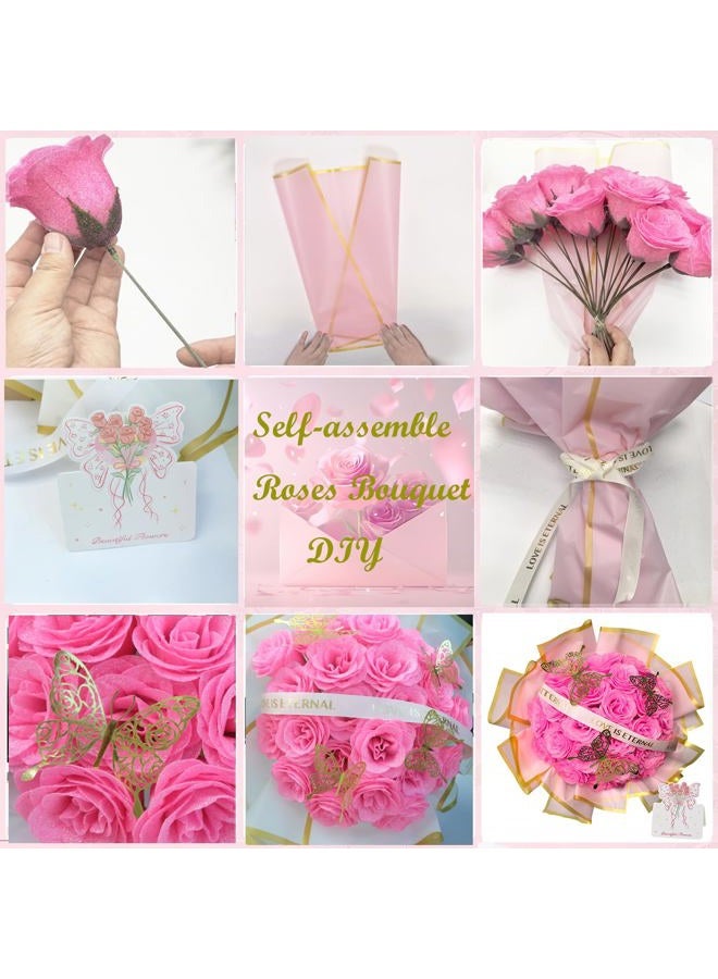 Greenke Pink Glitter Roses Gift for Her, DIY Artificial Rose Butterfly Flowers Bouquet Rose Gifts for Mothers Day Valentine Anniversary Birthday Gift for Women Wedding Decoration - Image 3