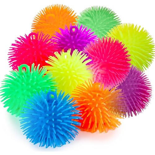 Playbees Soft Spiky Puffer Balls 12Pack 55 Inch Sensory Stress Relief Toy Assorted Colors Kids and Adults Fun Fidget Game - Image 1
