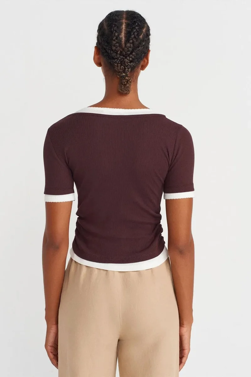 Dilvin Burgundy Red DILVIN Women's Crop Slim-Fit Crew Neck T-Shirt for Women | Best Price UAE