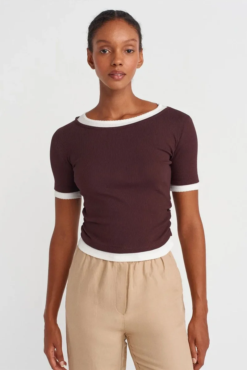 DILVIN Women's Crop Slim-Fit Crew Neck T-Shirt