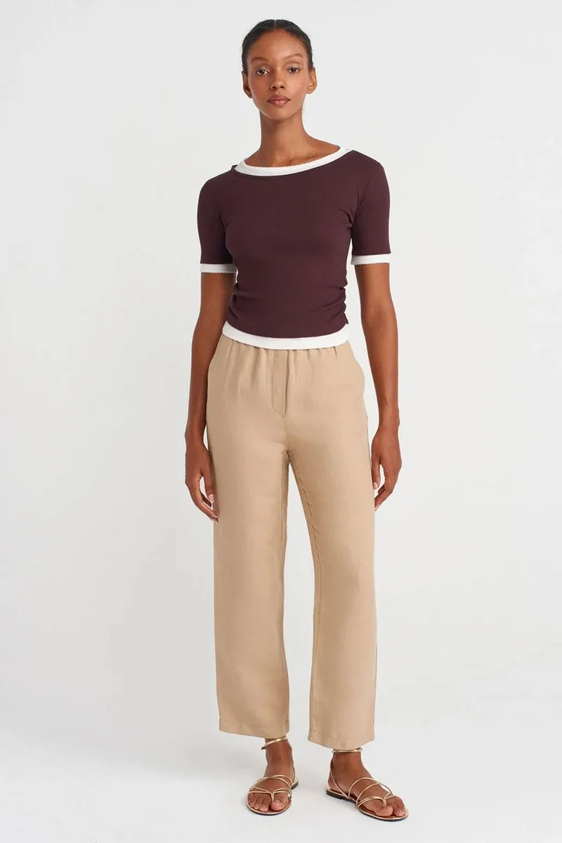 Dilvin Burgundy Red DILVIN Women's Crop Slim-Fit Crew Neck T-Shirt for Women | Best Price UAE