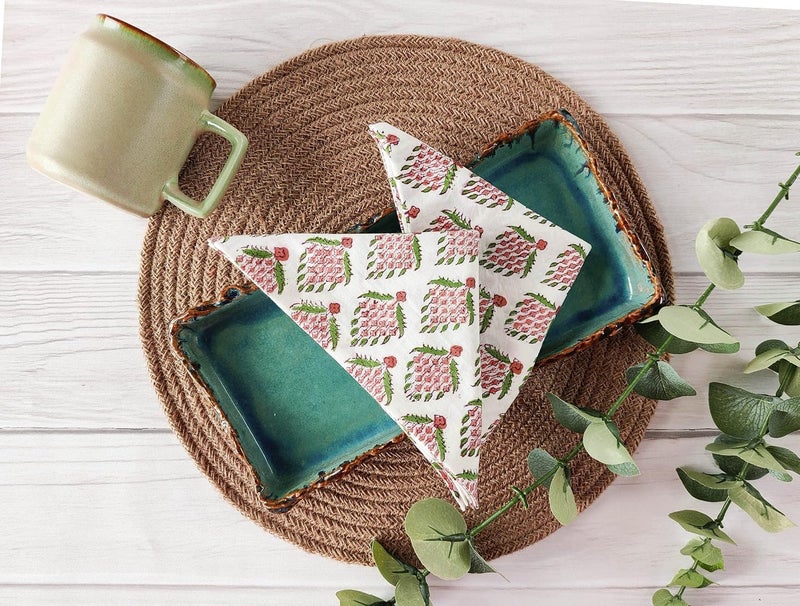 AVKA Studio Washable Cotton Print Napkins 18x18 inches  Set of 12  Everyday Use or Dinner Party and Events  Off White Indian Block Printed Fabric - Image 2