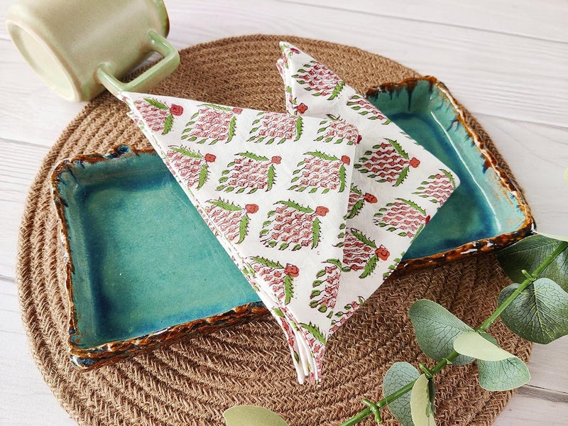 AVKA Studio Washable Cotton Print Napkins 18x18 inches  Set of 12  Everyday Use or Dinner Party and Events  Off White Indian Block Printed Fabric - Image 3