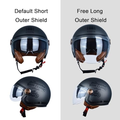 BEON Open Face Motorcycle Helmet for Adults, DOT Approved,3/4 Retro Vespa Helmet, Dual Visors Men's and Women's Motorbike Casco for Moped Cruiser Bobber and Chopper(M,BCR Matte Metallic Light Grey ) - Image 4