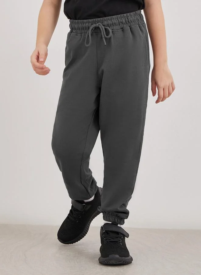 ستايلي Styli Charcoal Cotton Cuffed Joggers with Pockets