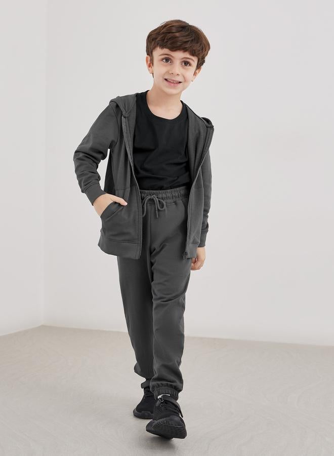 Styli Charcoal Cotton Cuffed Joggers with Pockets - Image 2