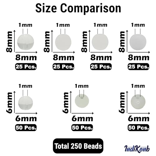 INDIKONB White Glass Pearl Moti Beads - 6mm and 8mm Sizes Assortment - Total 250 Beads - Image 2
