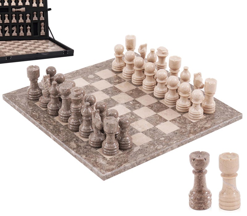 MARBLE RANGE Marble Chess Set for Adults 12 Handmade Oceanic Verona Board Game with 32 Chess Pieces 2 Extra Queens Storage Box Luxury Travel Game Elegant for Home Decor - Image 2