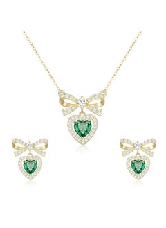 Women'S Diamond Necklace Emerald Necklace Butterfly Knot Birthstone Jewelry Set. Cubic Zirconia Green Heart Pendant Necklace Suitable For Women And Girls To Wear