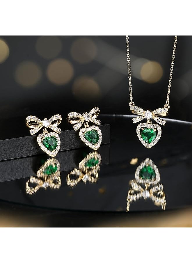 erorex - Women'S Diamond Necklace Emerald Necklace Butterfly Knot Birthstone Jewelry Set. Cubic Zirconia Green Heart Pendant Necklace Suitable For Women And Girls To Wear - Image 1