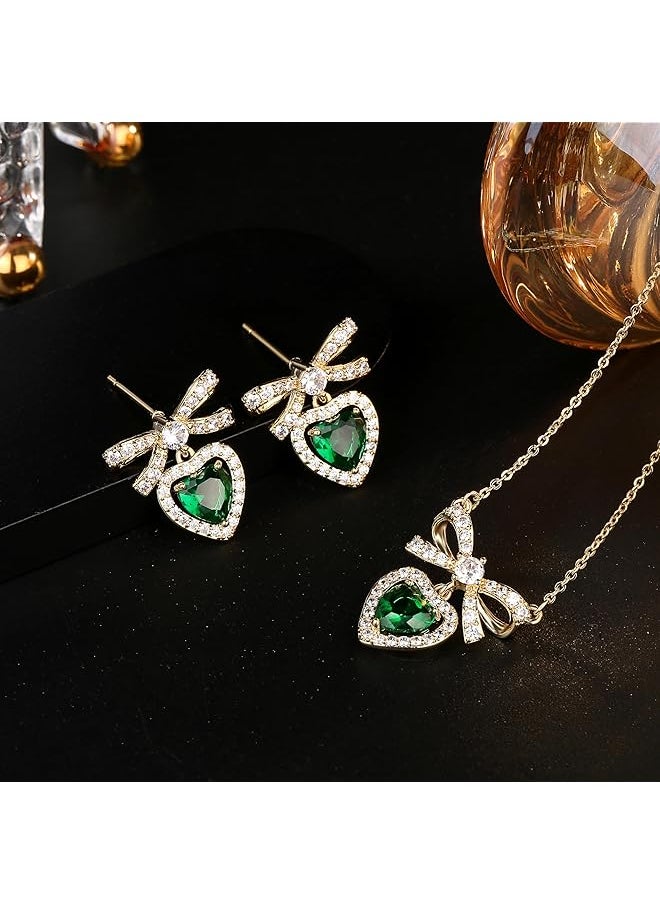 erorex - Women'S Diamond Necklace Emerald Necklace Butterfly Knot Birthstone Jewelry Set. Cubic Zirconia Green Heart Pendant Necklace Suitable For Women And Girls To Wear - Image 1