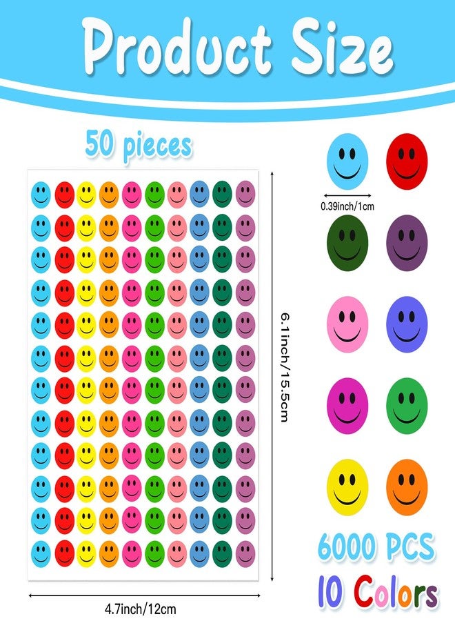 KQNBI 6000 Pieces Smiley Face Stickers, Small Happy Face Stickers, Round Happy Face Decals Colorful Mini Incentive Reward Stickers for Kids, Behavior Chart Sticker for Students Teachers Classroom Supplies - Image 3
