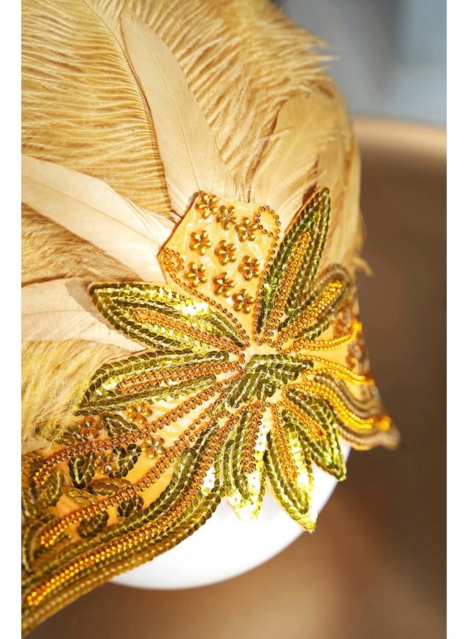 BABEYOND Carnival Feather Headpiece Showgirl Headband Women's Feather Pageant Headband 1920s Flapper Headband (Gold) - Image 3