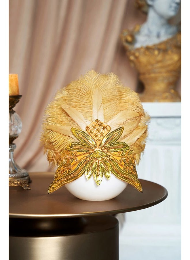 BABEYOND Carnival Feather Headpiece Showgirl Headband Women's Feather Pageant Headband 1920s Flapper Headband (Gold) - Image 2