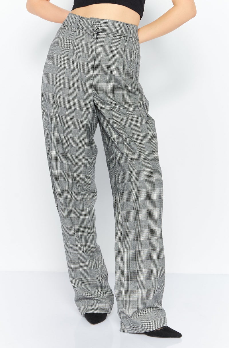 Michael Kors Women Regular Fit Plaid Dress Pants, Grey  - Image 1