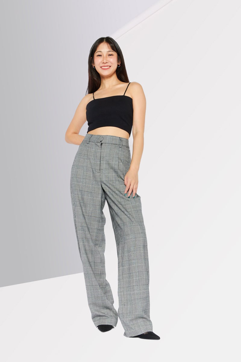 Michael Kors Women Regular Fit Plaid Dress Pants, Grey  - Image 2