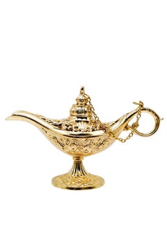 SYOSI Vintage Legend Aladdin Magic Genie Lamp, Metal Carved Wishing Light for Home Wedding Party Tabletop Decoration Delicate Gift, Small Gold  - Image 1