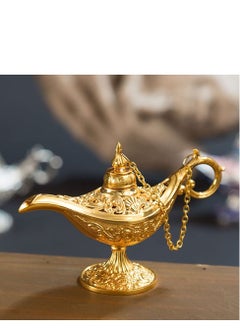 SYOSI Vintage Legend Aladdin Magic Genie Lamp, Metal Carved Wishing Light for Home Wedding Party Tabletop Decoration Delicate Gift, Small Gold  - Image 4
