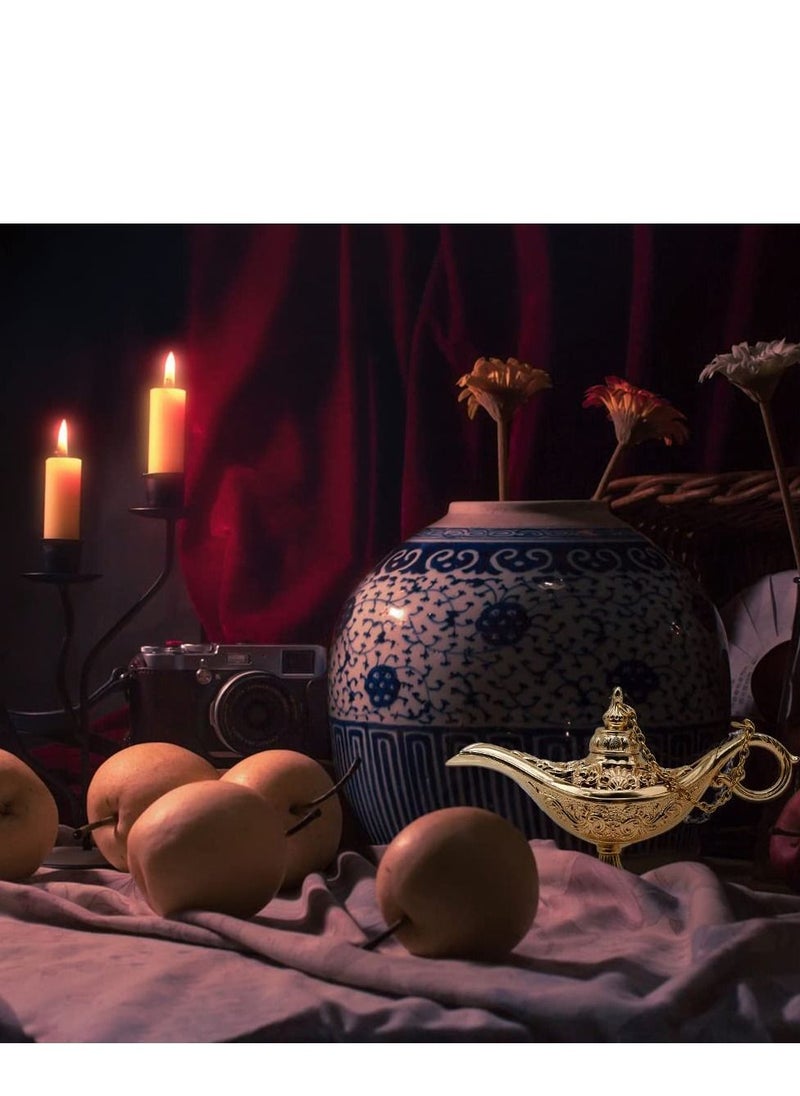 SYOSI مصباح جيني الأسطوري علاء الدين السحري، معدن منحوت متمنيًا الضوء للمنزل وحفلات الزفاف وديكور الطاولة هدية رقيقة، ذهبي صغير  - Image 5