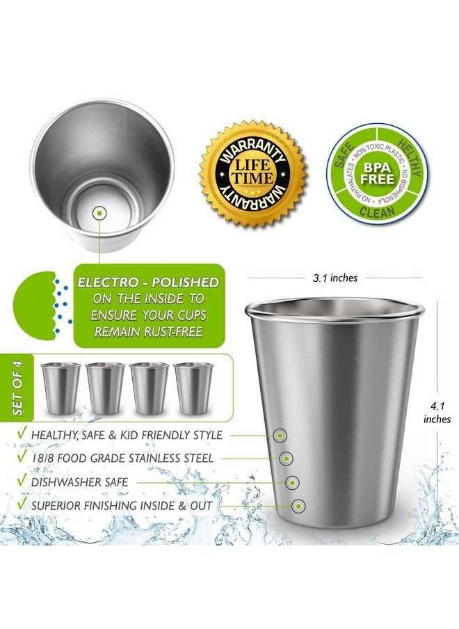 CHILLOUT LIFE - CHILLOUT LIFE Stainless Steel Cups for Kids and Adult 12 oz - Metal Kids Cups stackable for Home & Outdoor Activities, BPA Free Healthy Unbreakable Premium Metal Drinking Pint Glasses (4-Pack) - Image 1
