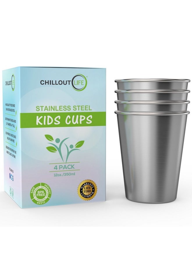 CHILLOUT LIFE - CHILLOUT LIFE Stainless Steel Cups for Kids and Adult 12 oz - Metal Kids Cups stackable for Home & Outdoor Activities, BPA Free Healthy Unbreakable Premium Metal Drinking Pint Glasses (4-Pack) - Image 1