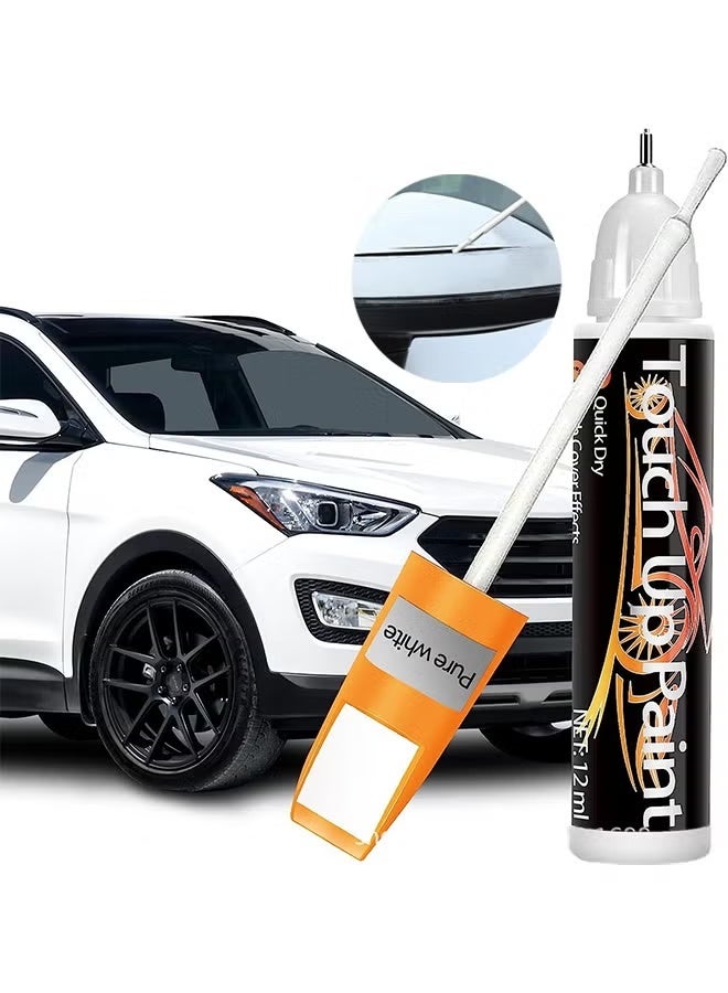 Car Touch Up Paint Pen, 2-in-1 White Auto Scratch Repair Paint with Brush & Metal Tip, 12ml