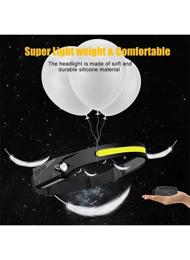 USB Headlamp, IPX4 Waterproof Headlight Flashlight with Three-bar White Light, LED Rechargeable Headlight, USB Cable Included, 6 Modes for Outdoor Camping Running Hiking Fishing, Black - Image 5