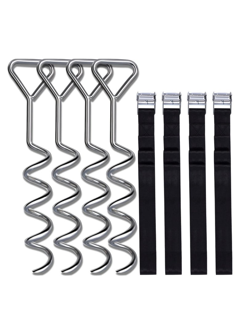 Trampoline Stakes, Strong Anchor Kit Steel Spiral Stakes, Heavy Duty  Fixed Parts Corkscrew Shape Steel Stakes Anchor Kit for Trampolines Tents Swing, Set of 4 Bonus 4 Strong Belt - Image 1